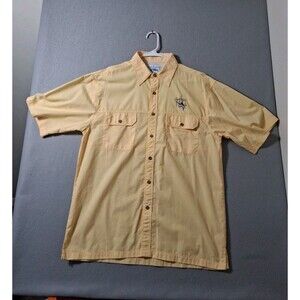 Guy Harvey Shirt Mens L Fishing Bluewater Aftco Yellow Button Up Vented Marlin